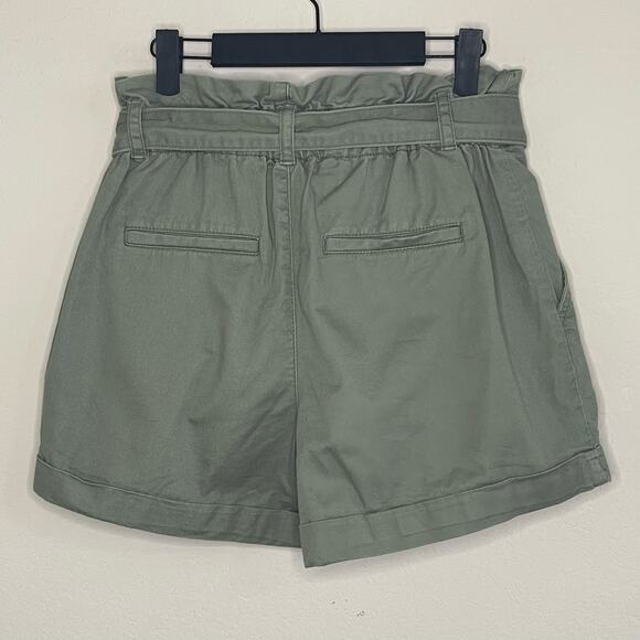 Loft High Rise Belted Paperbag Green Rolled Hem Shorts - Size 2 - Picture 3 of 5